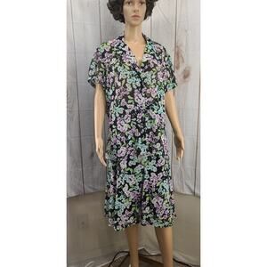 Sag Harbor Womens XL 2 Pc Midi Skirt Set Short Sleeve Button Up Blouse Floral
